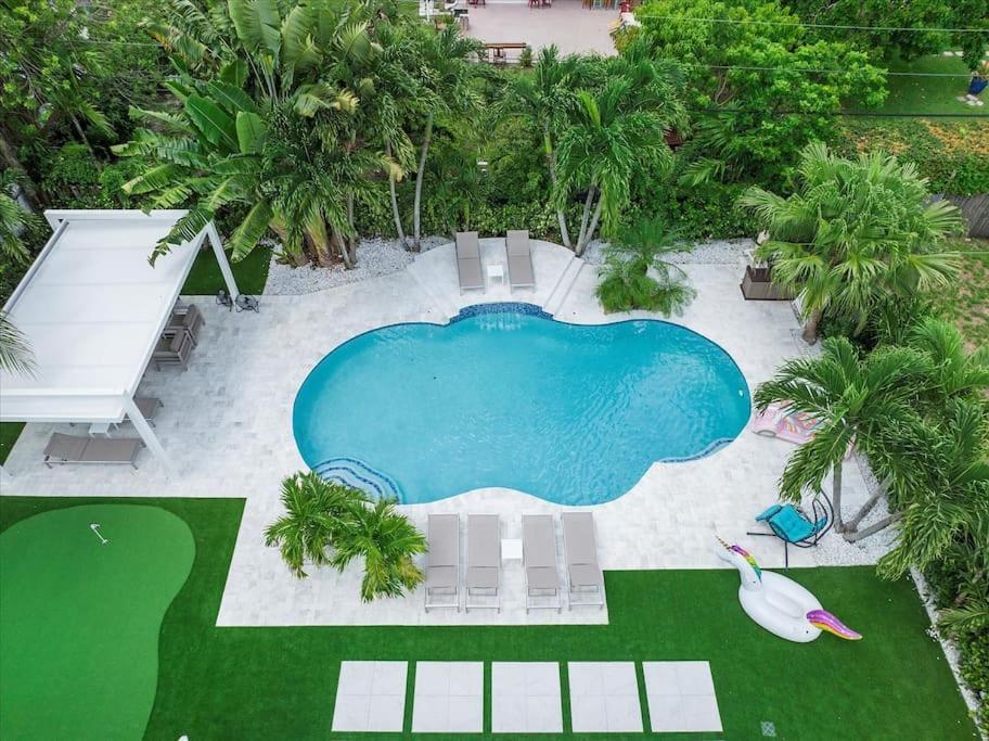 Villalee-jungle Palm Island White Marble Pool Area Miami